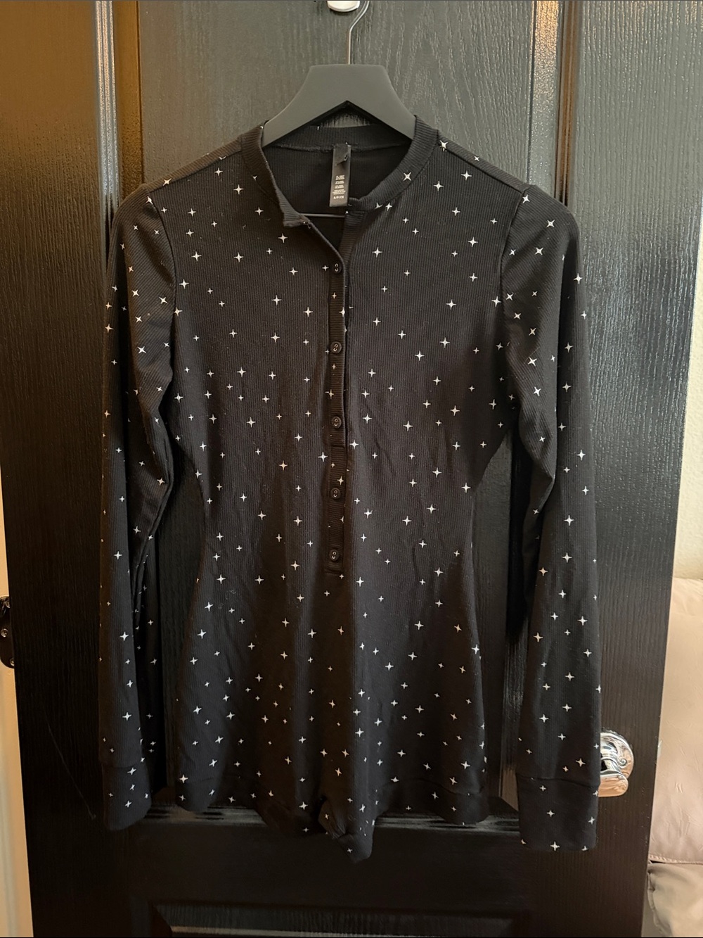 Skims Print Henley Long Sleeve Lounge Romper - NWOT